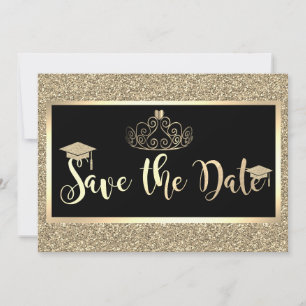 Gold Glitzer, Tiara Abschluss Save the Date