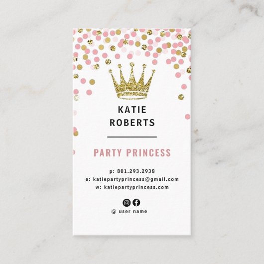 Gold Glitzer Tiara Pink Dots Chic Party Princess Visitenkarte (Vorderseite)