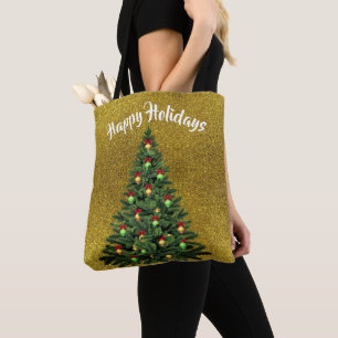 Gold Glitzer Tote Tasche mit Weihnachtsbaum