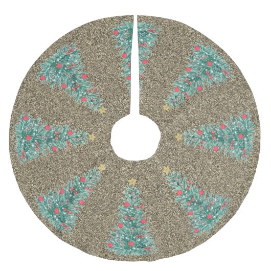 Gold Glitzer Traditioneller klassischer Weihnachts Polyester Weihnachtsbaumdecke (Vorderseite)