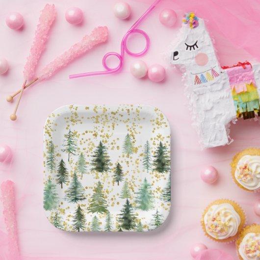 Gold Glitzer Trees Weihnachtspapier Tafel Pappteller (Party)