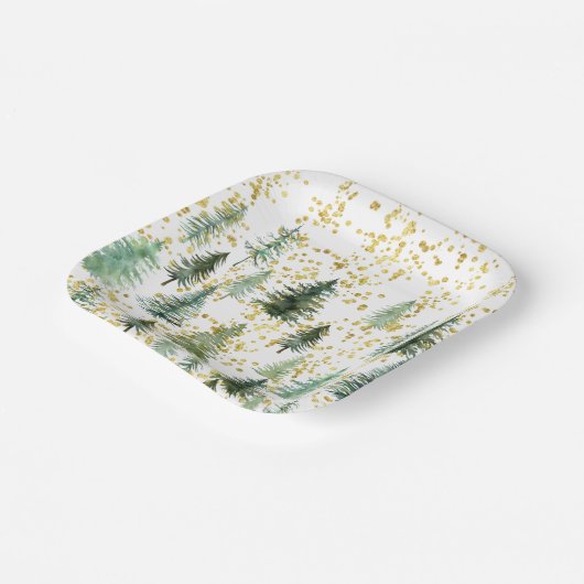 Gold Glitzer Trees Weihnachtspapier Tafel Pappteller (Gewinkelt)