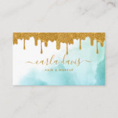Gold Glitzer Tropfen Aquamarine Aquarellmalkunst Visitenkarte (Vorderseite)