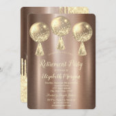 Gold Glitzer Tropfen Balloons Brown Retirement Einladung (Vorne/Hinten)