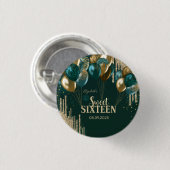 Gold Glitzer Tropfen Balloons Green Sweet 16 Button (Vorne & Hinten)