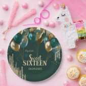 Gold Glitzer Tropfen Balloons Green Sweet 16 Pappteller (Party)