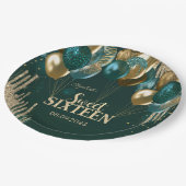 Gold Glitzer Tropfen Balloons Green Sweet 16 Pappteller (Schrägansicht)