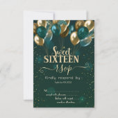 Gold Glitzer Tropfen Balloons Green Sweet 16 UAWG Einladung (Vorderseite)