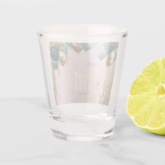 Gold Glitzer Tropfen Balloons Rose Gold Sweet 16 Schnapsglas (Rückseite)