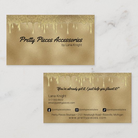Gold Glitzer Tropfen Bekleidung Boutique oder Schm Visitenkarte (Vorne/Hinten)