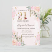 Gold Glitzer Tropfen Blume Rosa 21. Geburtstag Einladung (Stehend Vorderseite)