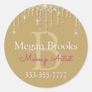 Gold Glitzer Tropfen DIMENSION Monogram Business G Runder Aufkleber