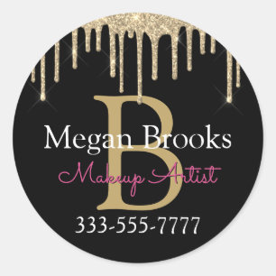 Gold Glitzer Tropfen, DIY Name & Monogram Beruf Runder Aufkleber