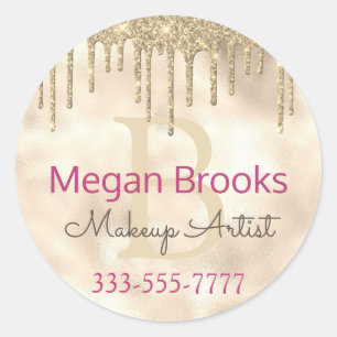 Gold Glitzer Tropfen DIY Name Monogram Title Fuchs Runder Aufkleber