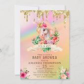 Gold Glitzer Tropfen Eine Girl Unicorn Kinderdusch Einladung (Vorderseite)