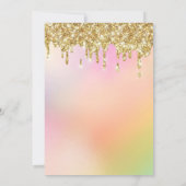 Gold Glitzer Tropfen Eine Girl Unicorn Kinderdusch Einladung (Rückseite)