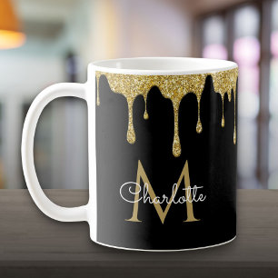 Gold Glitzer Tropfen Elegante Girly Script Monogra Kaffeetasse