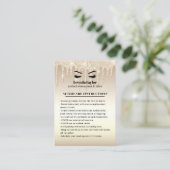 Gold Glitzer Tropfen Eyelash Aftercare Instruction Visitenkarte (Stehend Vorderseite)