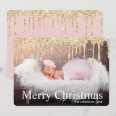 Gold Glitzer Tropfen Frohe Weihnachten Foto (Vorne/Hinten)