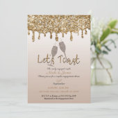 Gold Glitzer Tropfen Glam Brunch Verlobung Dusche Einladung (Stehend Vorderseite)