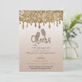 Gold Glitzer Tropfen Glam Bubbly Verlobung Dusche Einladung (Stehend Vorderseite)
