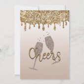 Gold Glitzer Tropfen Glam Bubbly Verlobung Dusche Einladung (Rückseite)