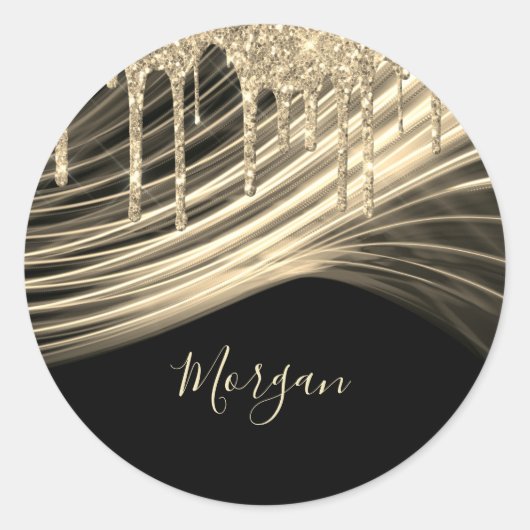Gold Glitzer Tropfen Gold Light Rays Gold Name Bla Runder Aufkleber (Vorderseite)