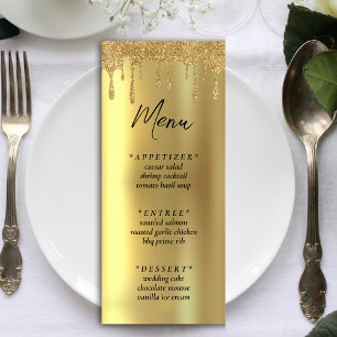Gold Glitzer Tropfen Hochzeitsempfang Menükarte