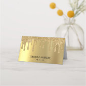 Gold Glitzer Tropfen Hochzeitsempfang Platzkarte (Rückseite)