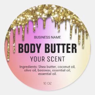 Gold Glitzer Tropfen Holografische Body Butter Lab Runder Aufkleber