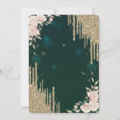 Gold Glitzer Tropfen, Kleid, Blumengrün50. Geburts Einladung (Rückseite)