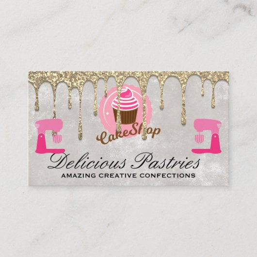 Gold Glitzer Tropfen | Konditorkuchen Visitenkarte (Vorderseite)