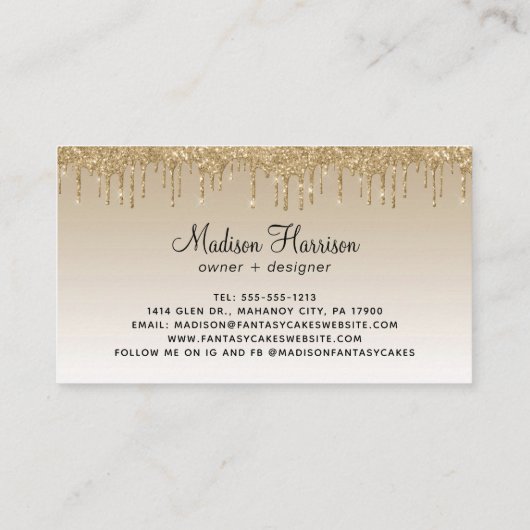 Gold Glitzer Tropfen Kuchen Bäckerei Visitenkarte (Rückseite)