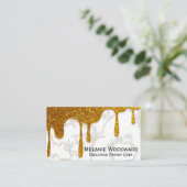 Gold Glitzer Tropfen | Marmor und Whisk Visitenkarte (Stehend Vorderseite)