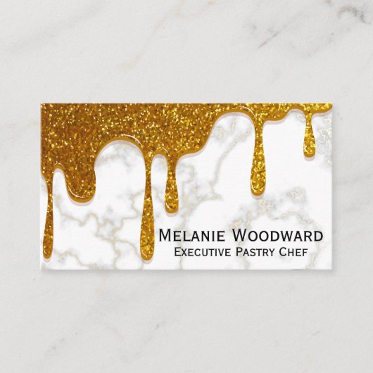 Gold Glitzer Tropfen | Marmor und Whisk Visitenkarte (Vorderseite)