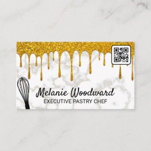 Gold Glitzer Tropfen   Marmor   Whisky   QR-Code Visitenkarte