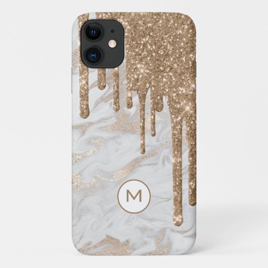 Gold Glitzer Tropfen Mit Monogramm Case-Mate iPhone Hülle (Rückseite)