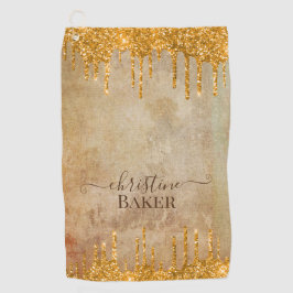 Gold Glitzer Tropfen mit rustikaler Touch Golfhandtuch