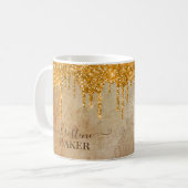 Gold Glitzer Tropfen mit rustikaler Touch Kaffeetasse (Vorderseite Links)
