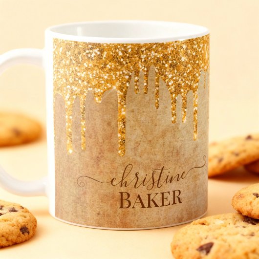 Gold Glitzer Tropfen mit rustikaler Touch Kaffeetasse