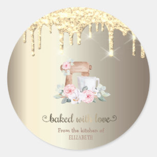 Gold Glitzer Tropfen Mixer Blume Küche Runder Aufkleber