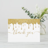 Gold Glitzer Tropfen Moderne Elegante Schrift Dankeskarte (Stehend Vorderseite)