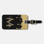 Gold Glitzer Tropfen Monogram Elegante Girly Scrip Gepäckanhänger (Vorderseite horizontal)