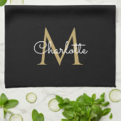 Gold Glitzer Tropfen Monogram Elegante Girly Scrip Geschirrtuch (Gefaltet)