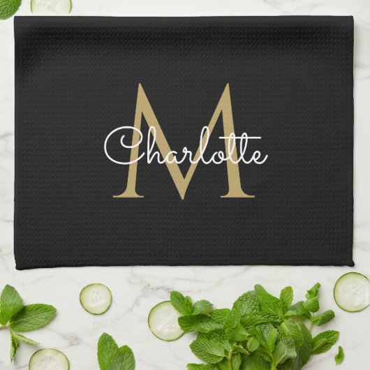 Gold Glitzer Tropfen Monogram Elegante Girly Scrip Geschirrtuch (Gefaltet)