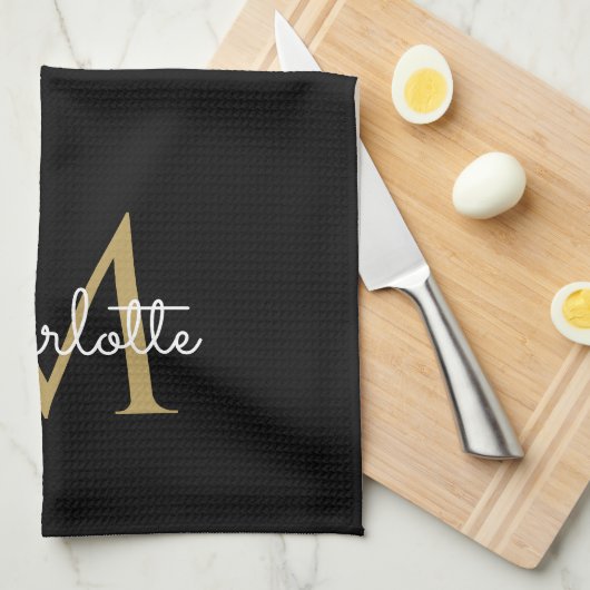 Gold Glitzer Tropfen Monogram Elegante Girly Scrip Geschirrtuch (Viertel Falte)