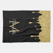 Gold Glitzer Tropfen Monogram Elegante Girly Scrip Geschirrtuch (Horizontal)