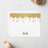 Gold Glitzer Tropfen Monogram Elegante Girly Scrip Mitteilungskarte (Vorderseite/Rückseite Beispiel)