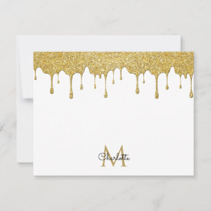 Gold Glitzer Tropfen Monogram Elegante Girly Scrip Mitteilungskarte