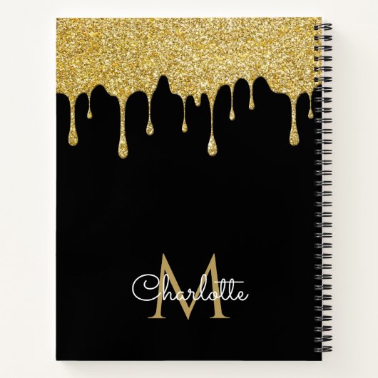Gold Glitzer Tropfen Monogram Elegante Girly Scrip Notizblock (Rückseite)